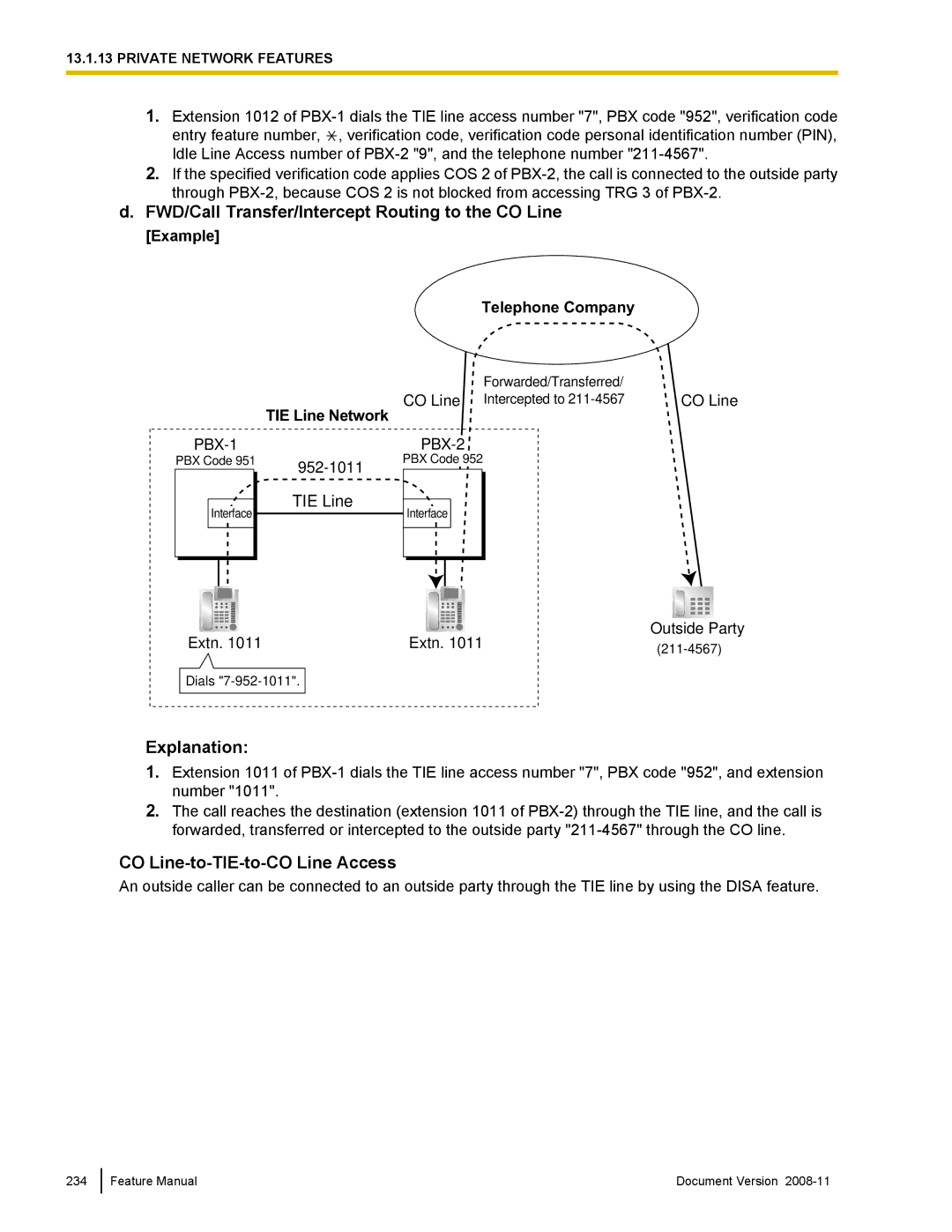 Panasonic KX-TDA50 manual FWD/Call Transfer/Intercept Routing to the CO Line, CO Line-to-TIE-to-CO Line Access 