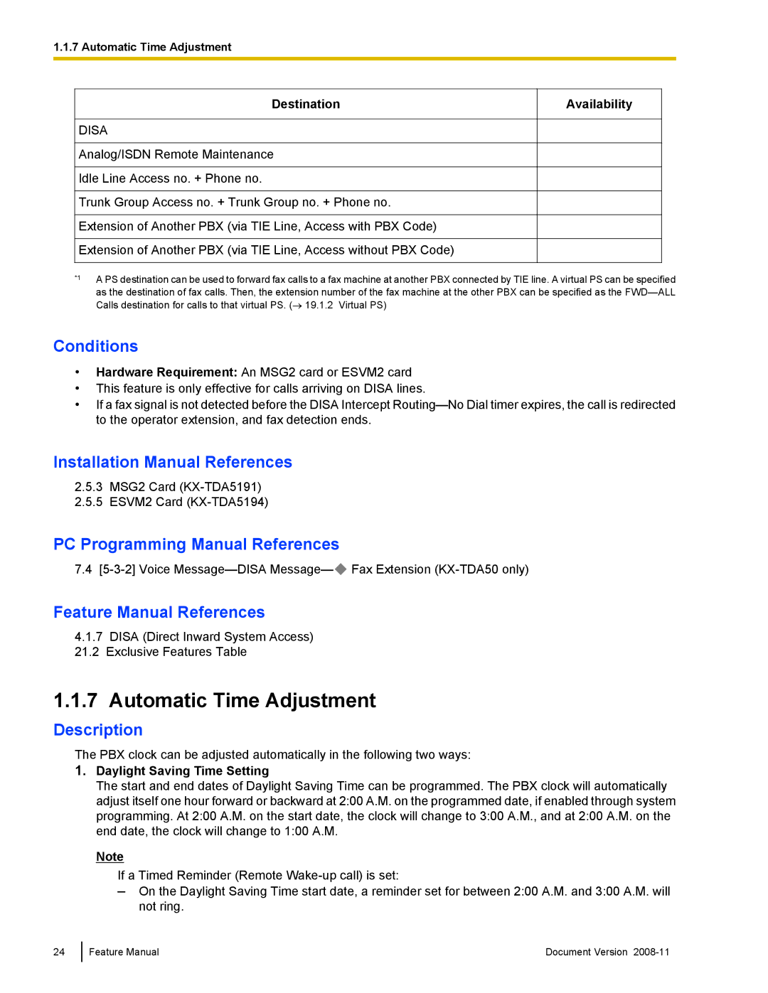 Panasonic KX-TDA50 manual Automatic Time Adjustment, Daylight Saving Time Setting 