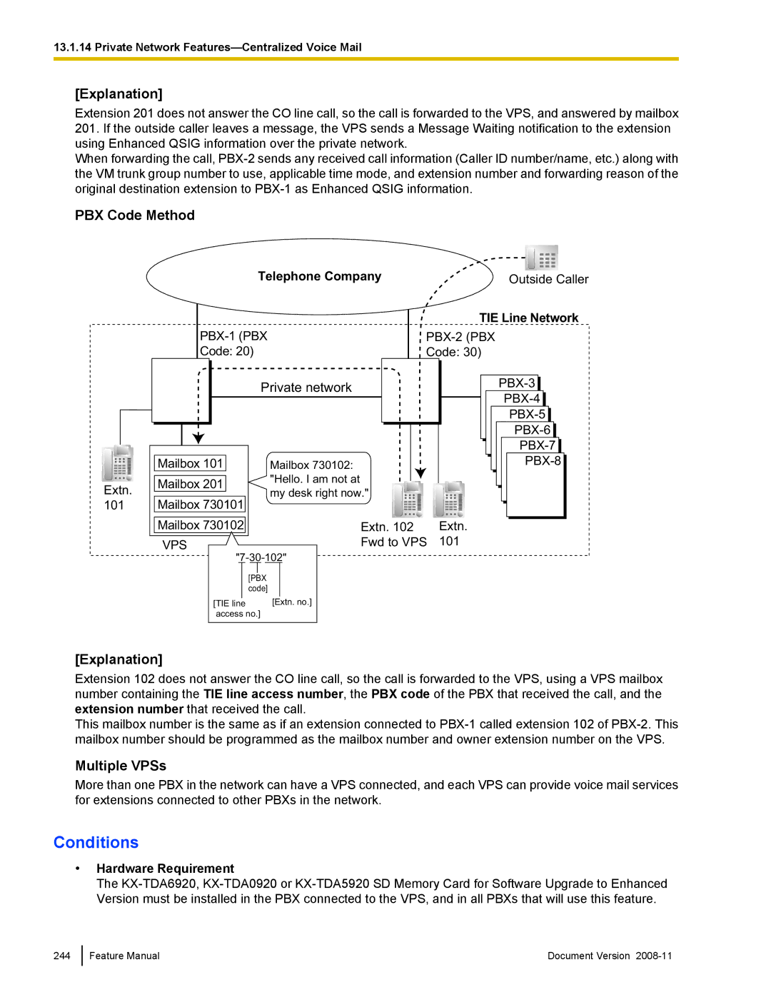 Panasonic KX-TDA50 manual PBX Code Method, Multiple VPSs 