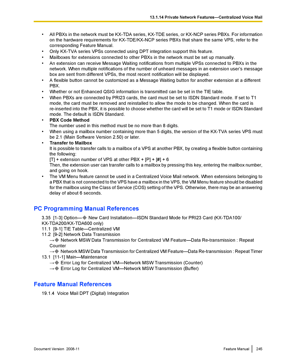 Panasonic KX-TDA50 manual PBX Code Method, Transfer to Mailbox 