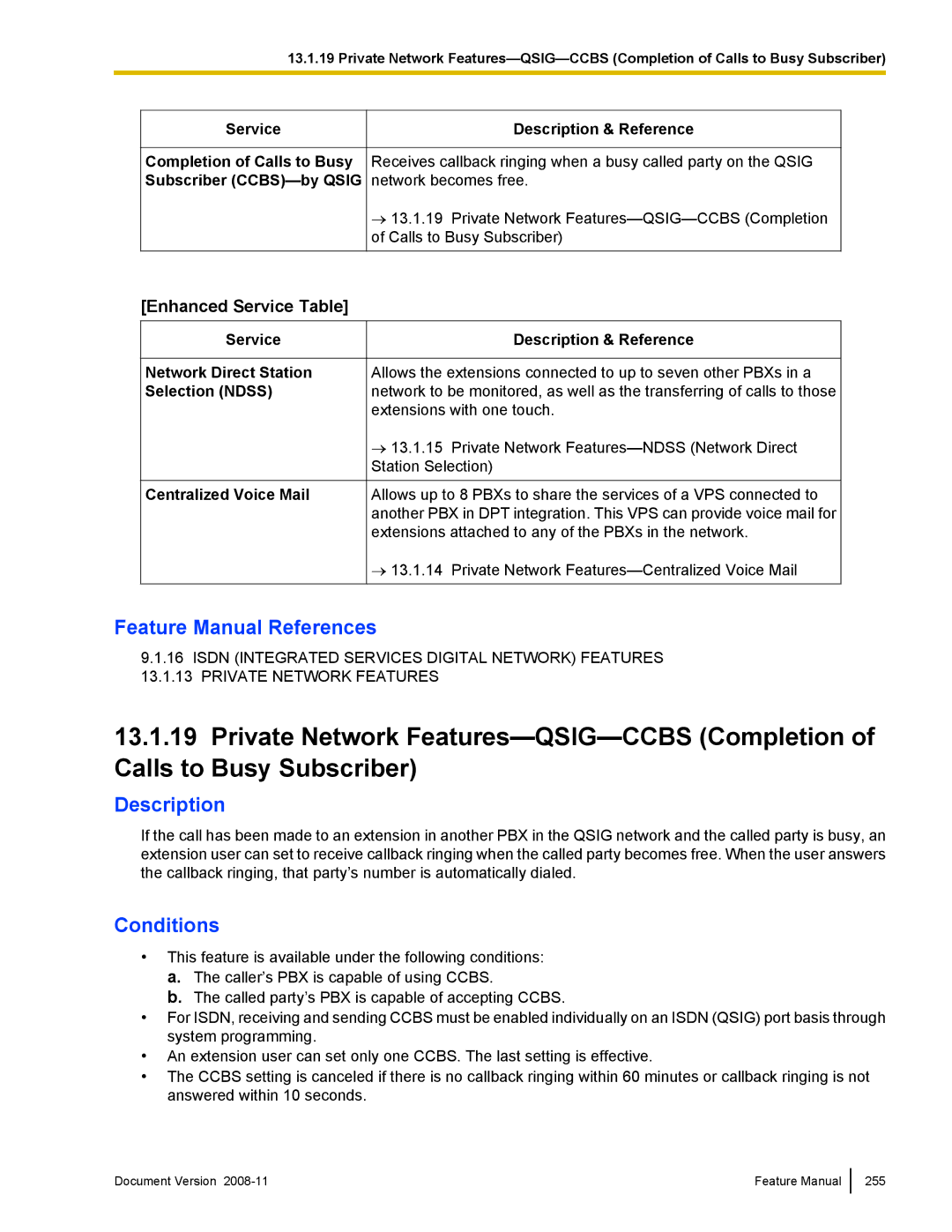 Panasonic KX-TDA50 manual Enhanced Service Table 