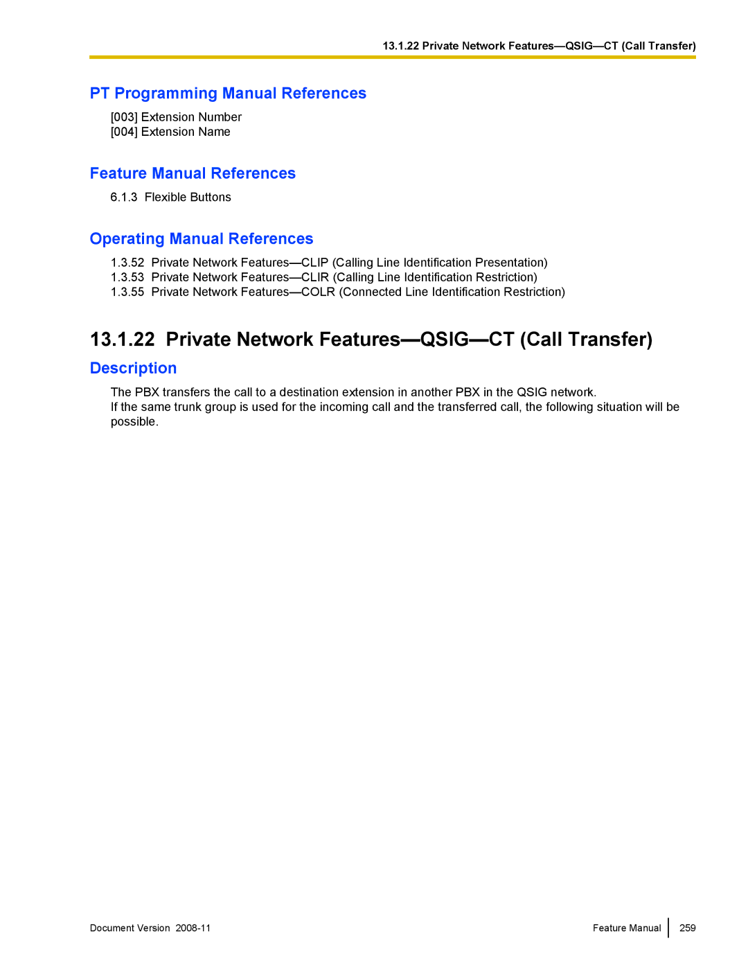 Panasonic KX-TDA50 manual Private Network Features-QSIG-CT Call Transfer 