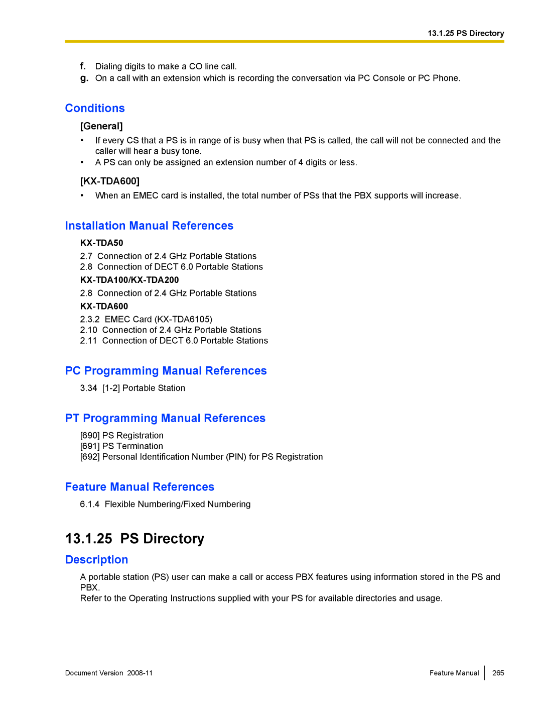 Panasonic KX-TDA50 manual PS Directory, General 