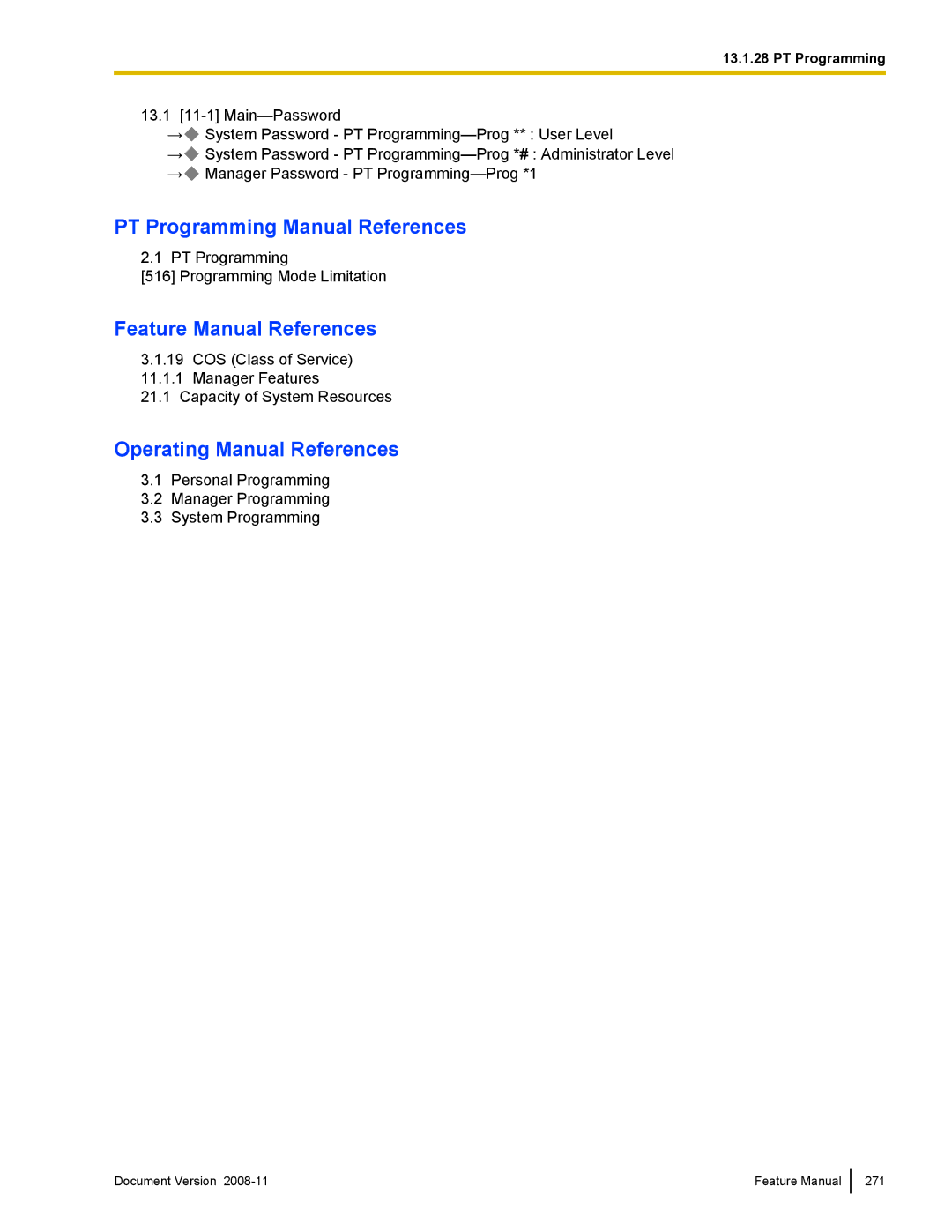 Panasonic KX-TDA50 manual PT Programming Programming Mode Limitation 