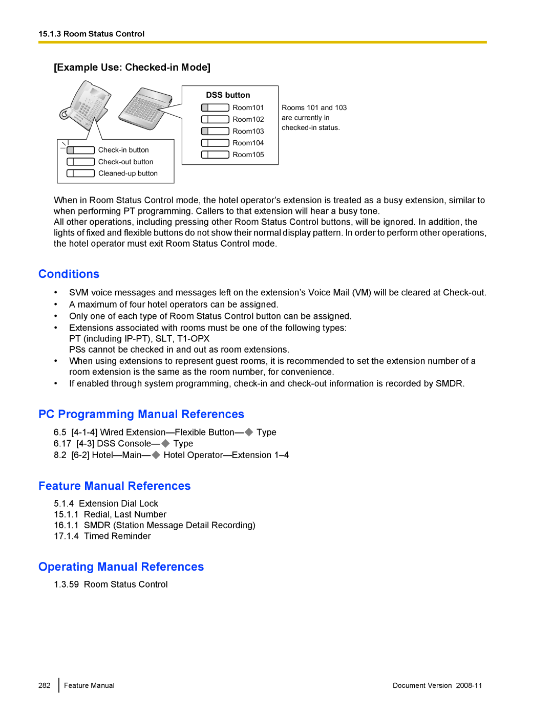 Panasonic KX-TDA50 manual Example Use Checked-in Mode, DSS button 