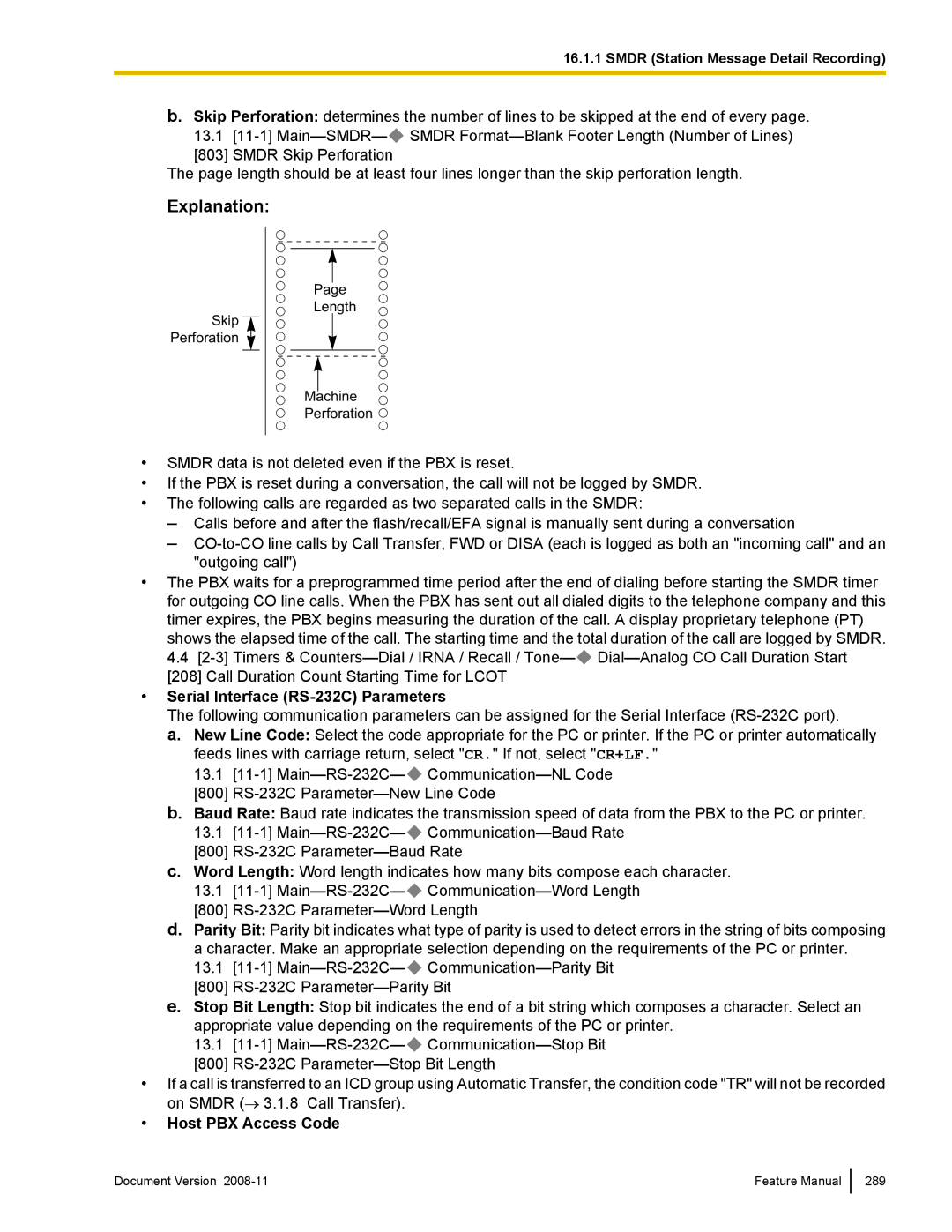 Panasonic KX-TDA50 manual Serial Interface RS-232C Parameters, Host PBX Access Code 