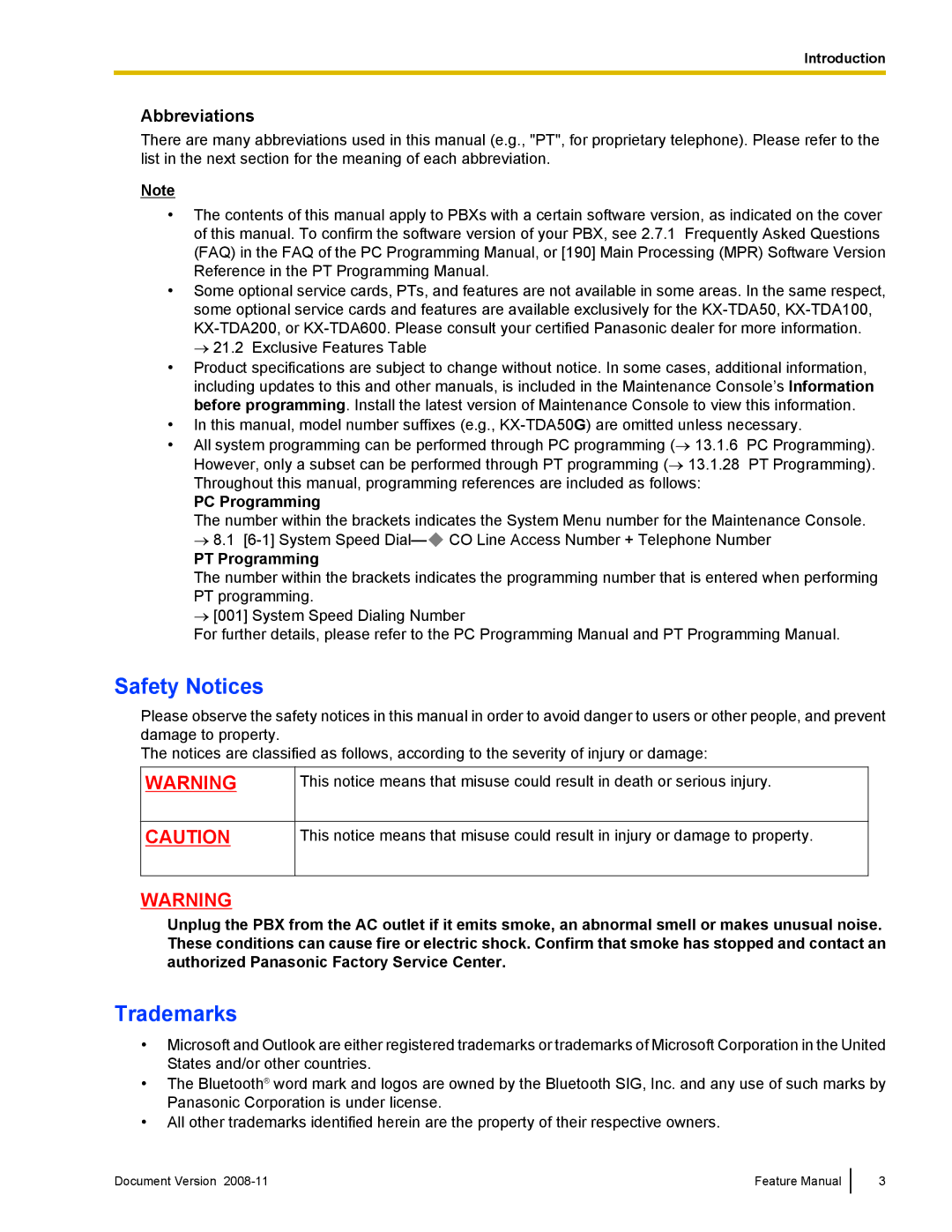 Panasonic KX-TDA50 manual Abbreviations, PC Programming, PT Programming 