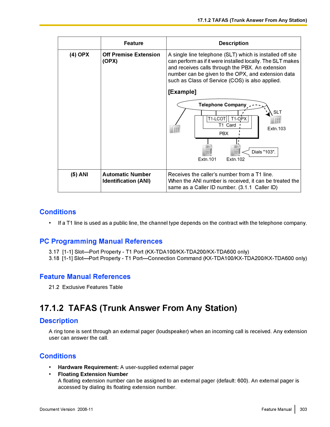 Panasonic KX-TDA50 manual Tafas Trunk Answer From Any Station, Floating Extension Number 