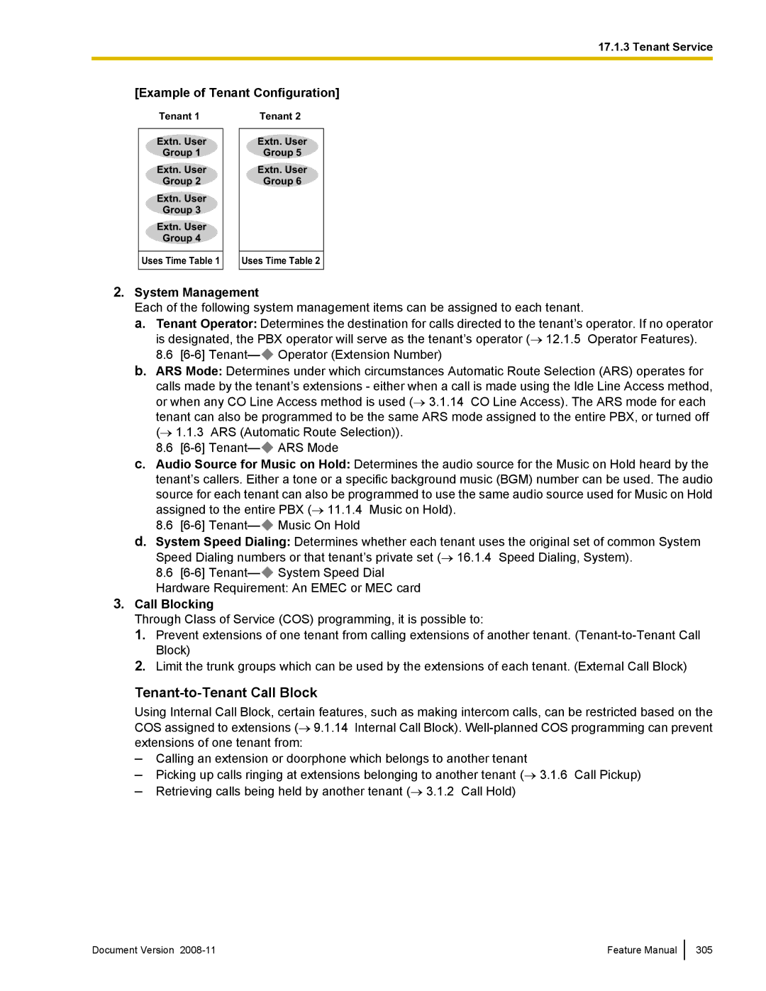 Panasonic KX-TDA50 manual Tenant-to-Tenant Call Block, Example of Tenant Configuration, System Management, Call Blocking 