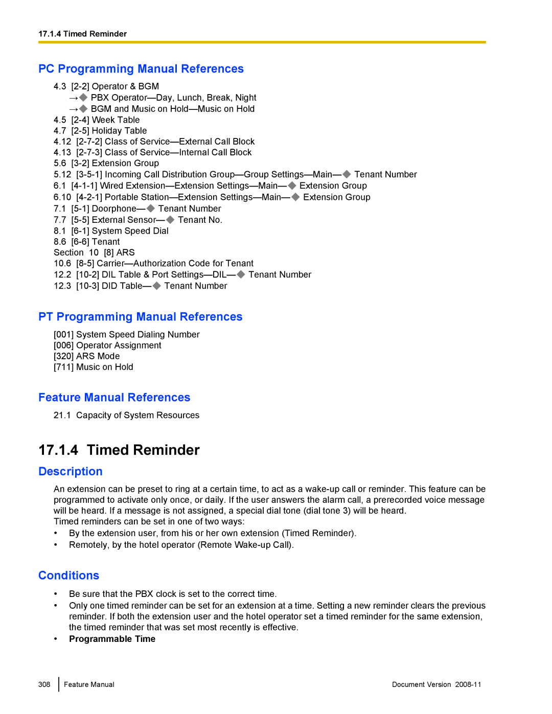 Panasonic KX-TDA50 manual Timed Reminder, Programmable Time 