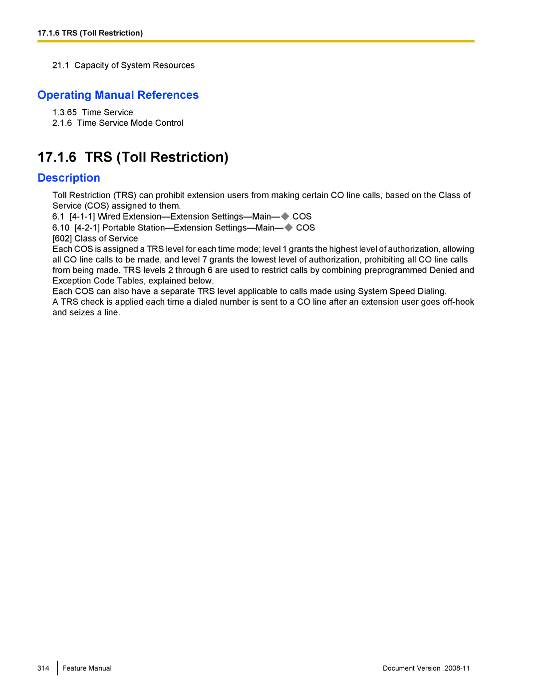 Panasonic KX-TDA50 manual TRS Toll Restriction 