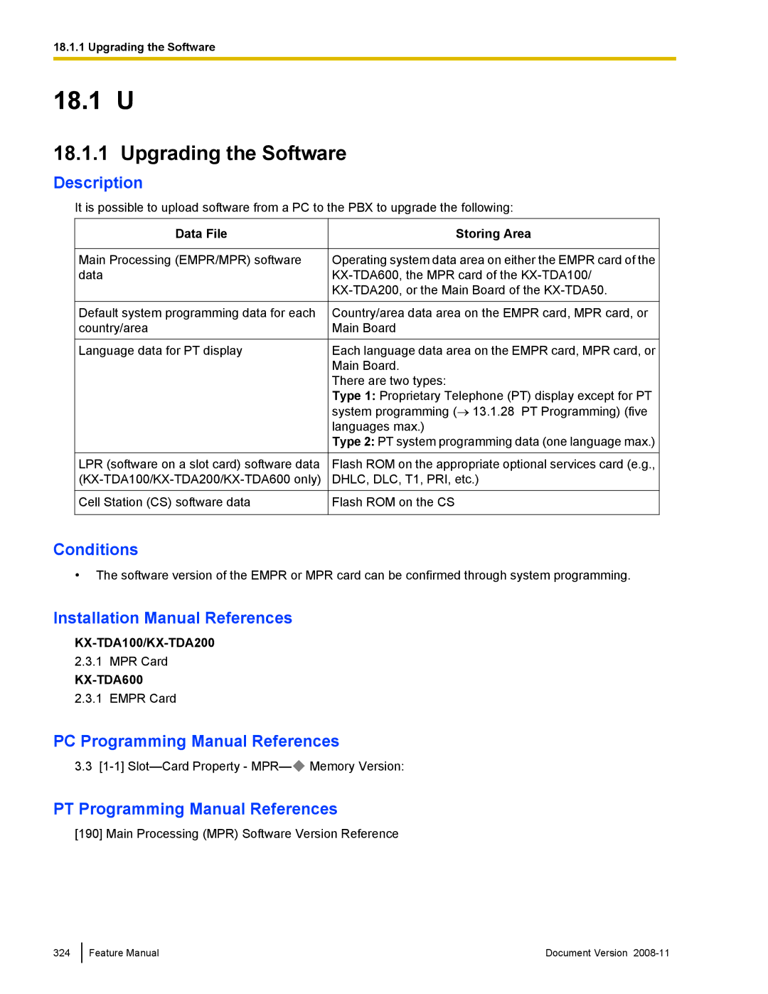 Panasonic KX-TDA50 manual Upgrading the Software, Data File, Storing Area 