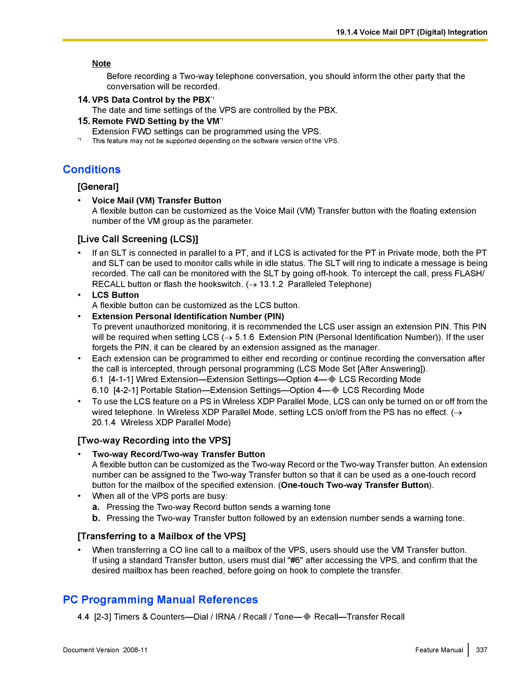 Panasonic KX-TDA50 manual Live Call Screening LCS, Two-way Recording into the VPS, Transferring to a Mailbox of the VPS 