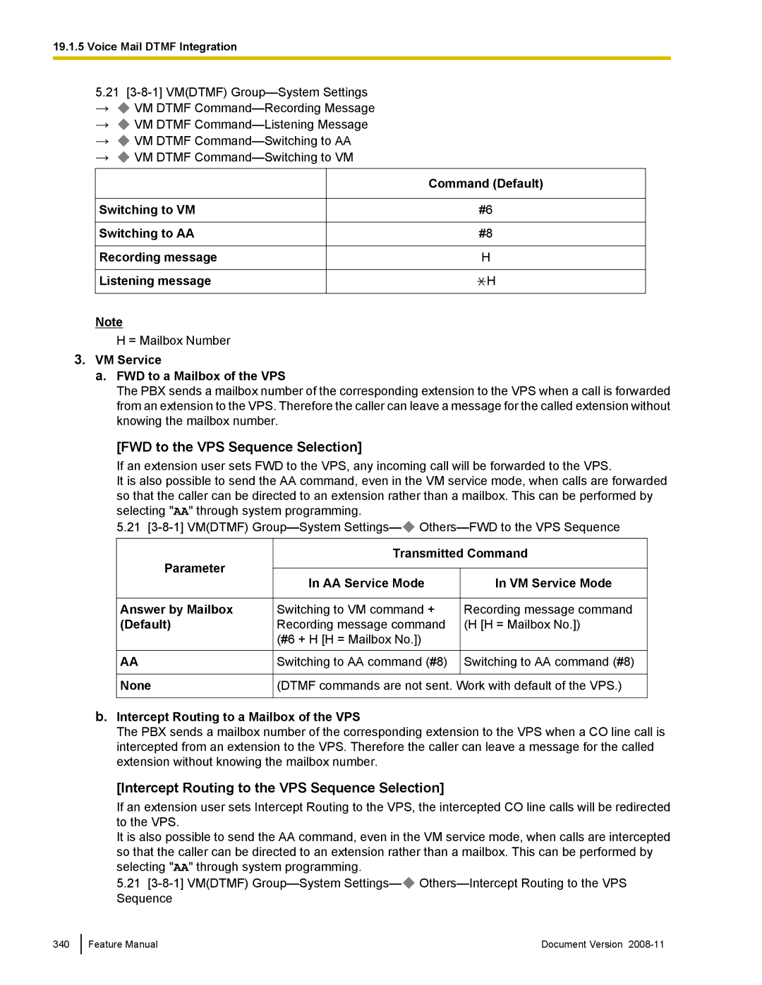 Panasonic KX-TDA50 manual FWD to the VPS Sequence Selection, Intercept Routing to the VPS Sequence Selection 