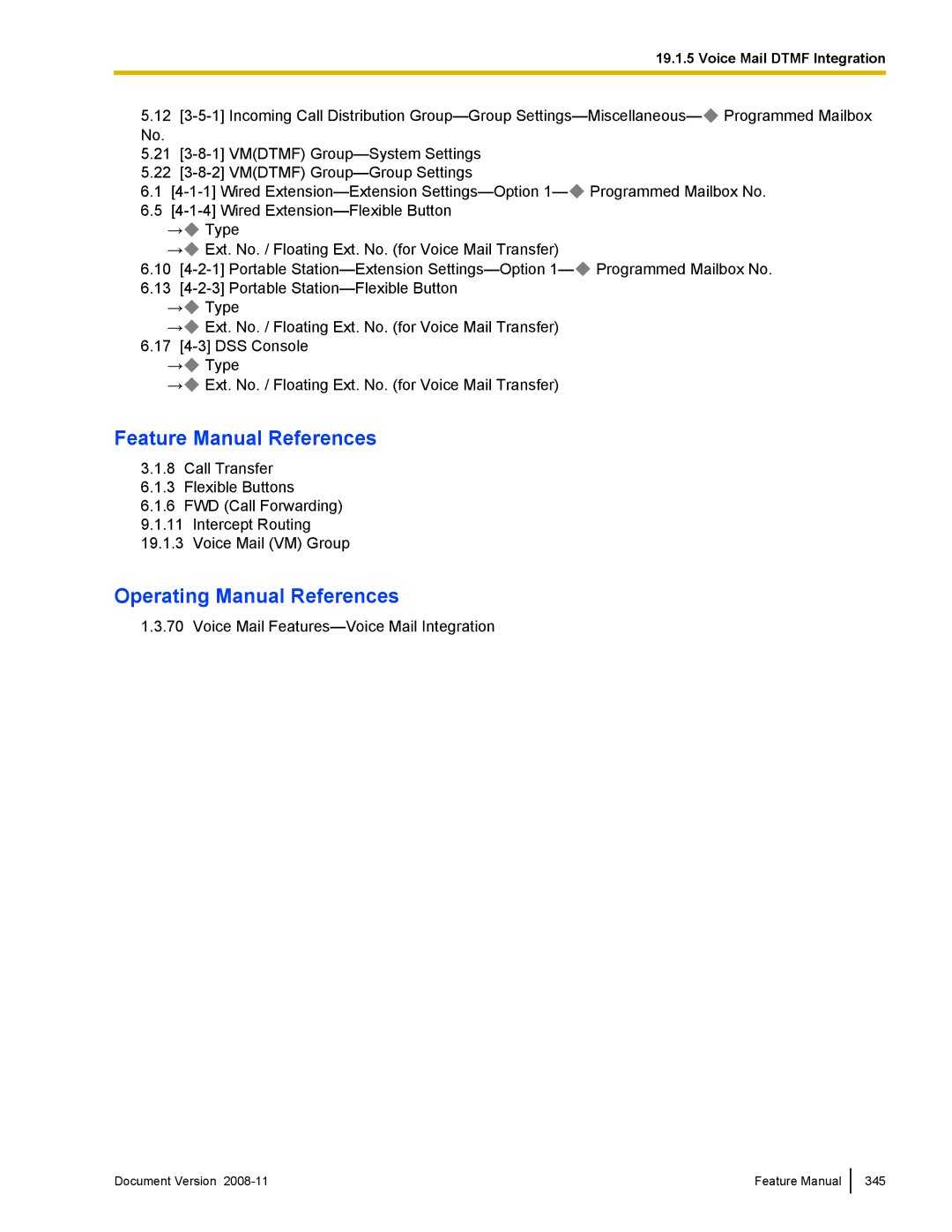 Panasonic KX-TDA50 manual Document Version Feature Manual 345 