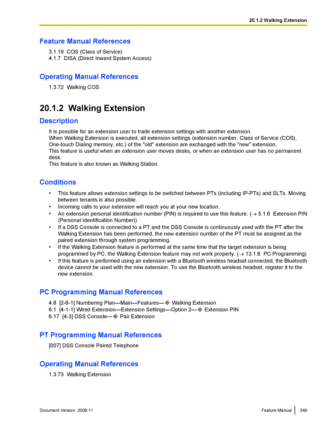 Panasonic KX-TDA50 manual Walking Extension 