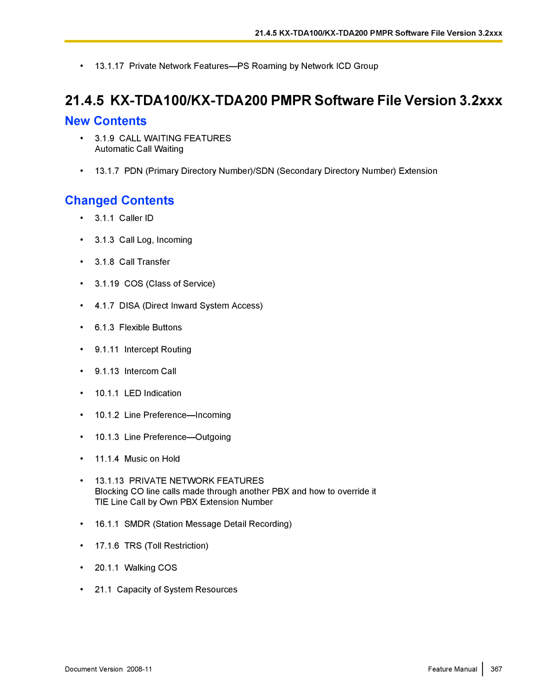 Panasonic KX-TDA50 manual Document Version Feature Manual 367 