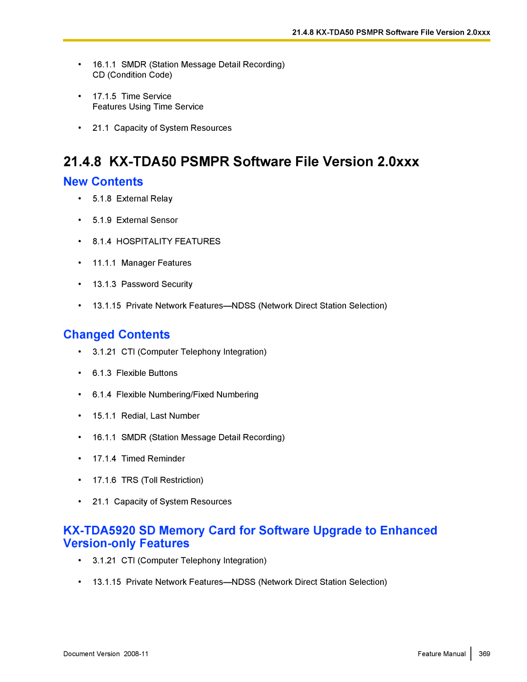 Panasonic KX-TDA50 manual Document Version Feature Manual 369 