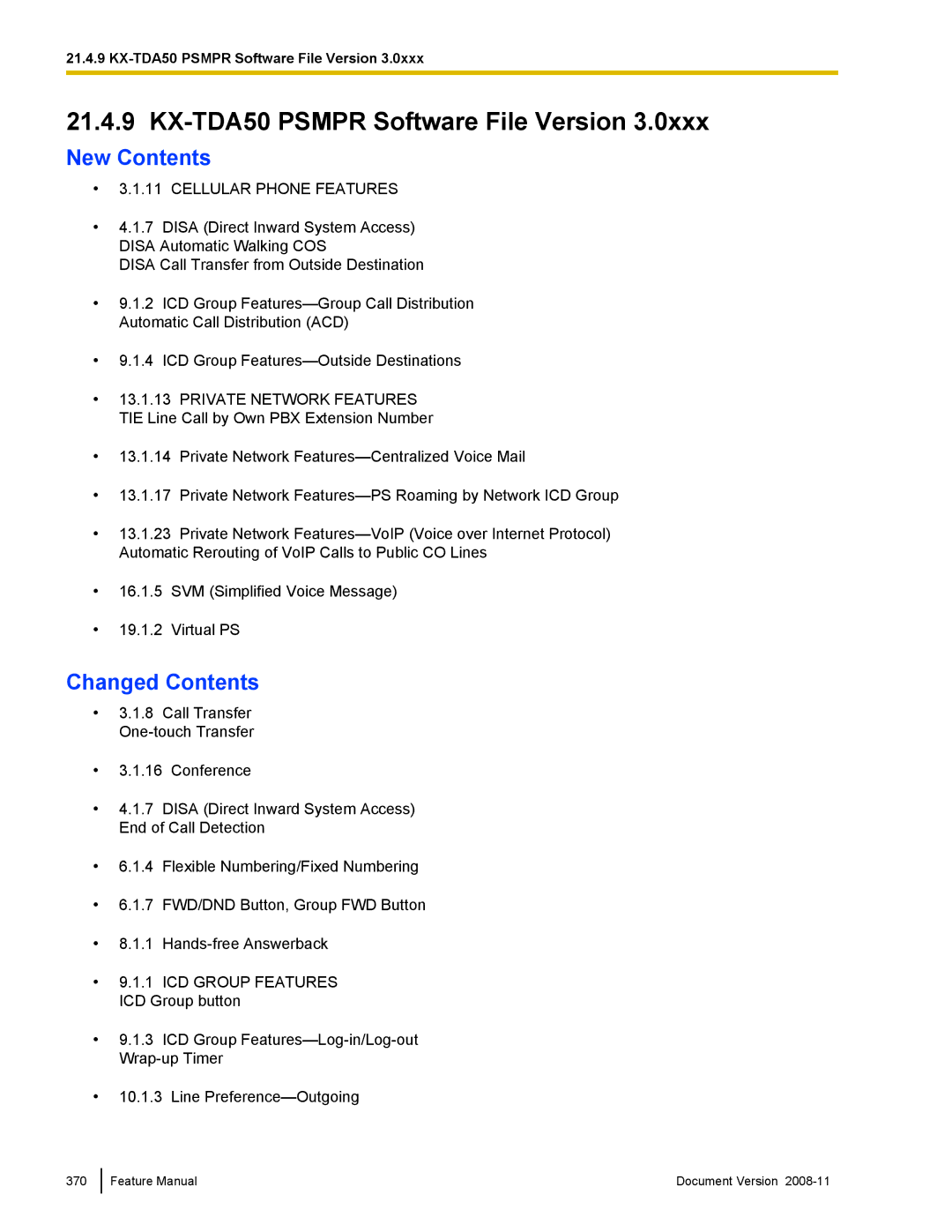 Panasonic KX-TDA50 manual Feature Manual Document Version 