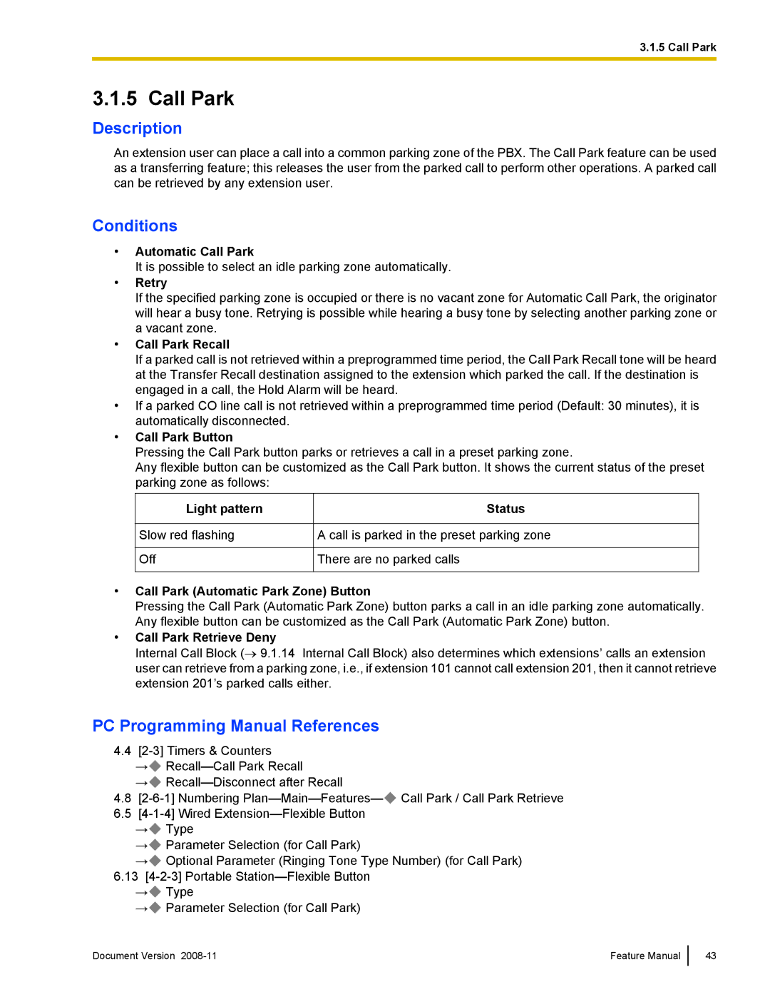 Panasonic KX-TDA50 manual Call Park 