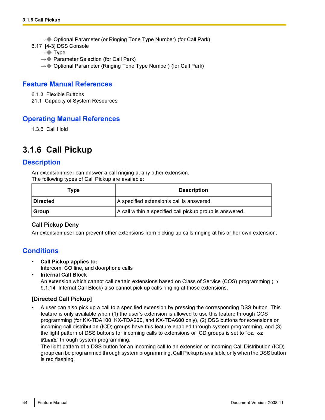 Panasonic KX-TDA50 manual Call Pickup Deny, Directed Call Pickup 