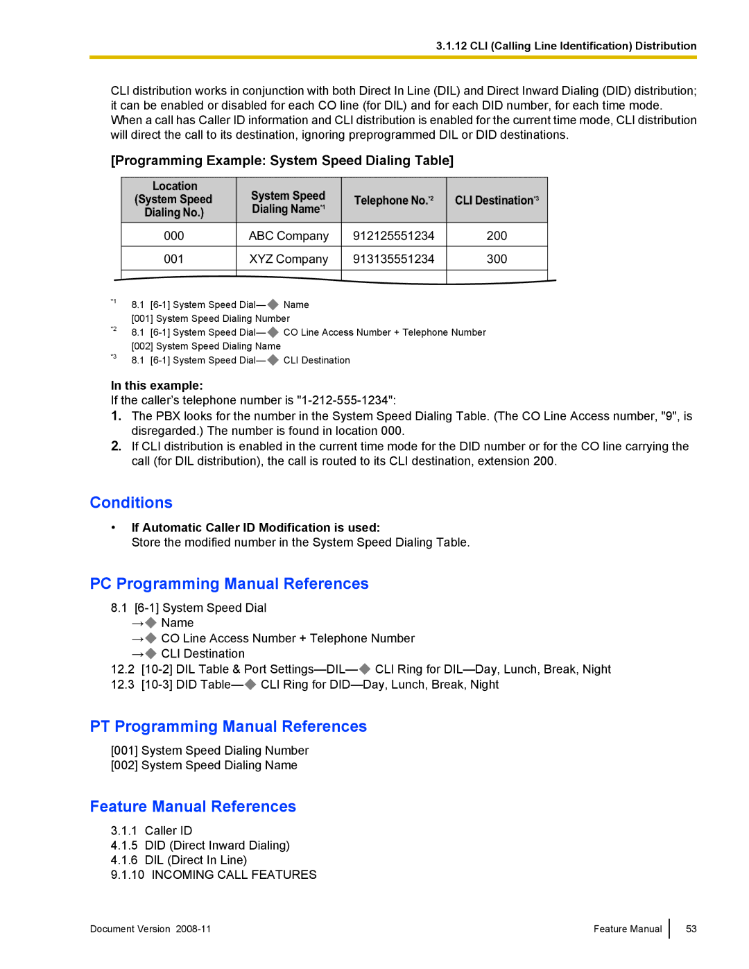 Panasonic KX-TDA50 manual If Automatic Caller ID Modification is used, Incoming Call Features 