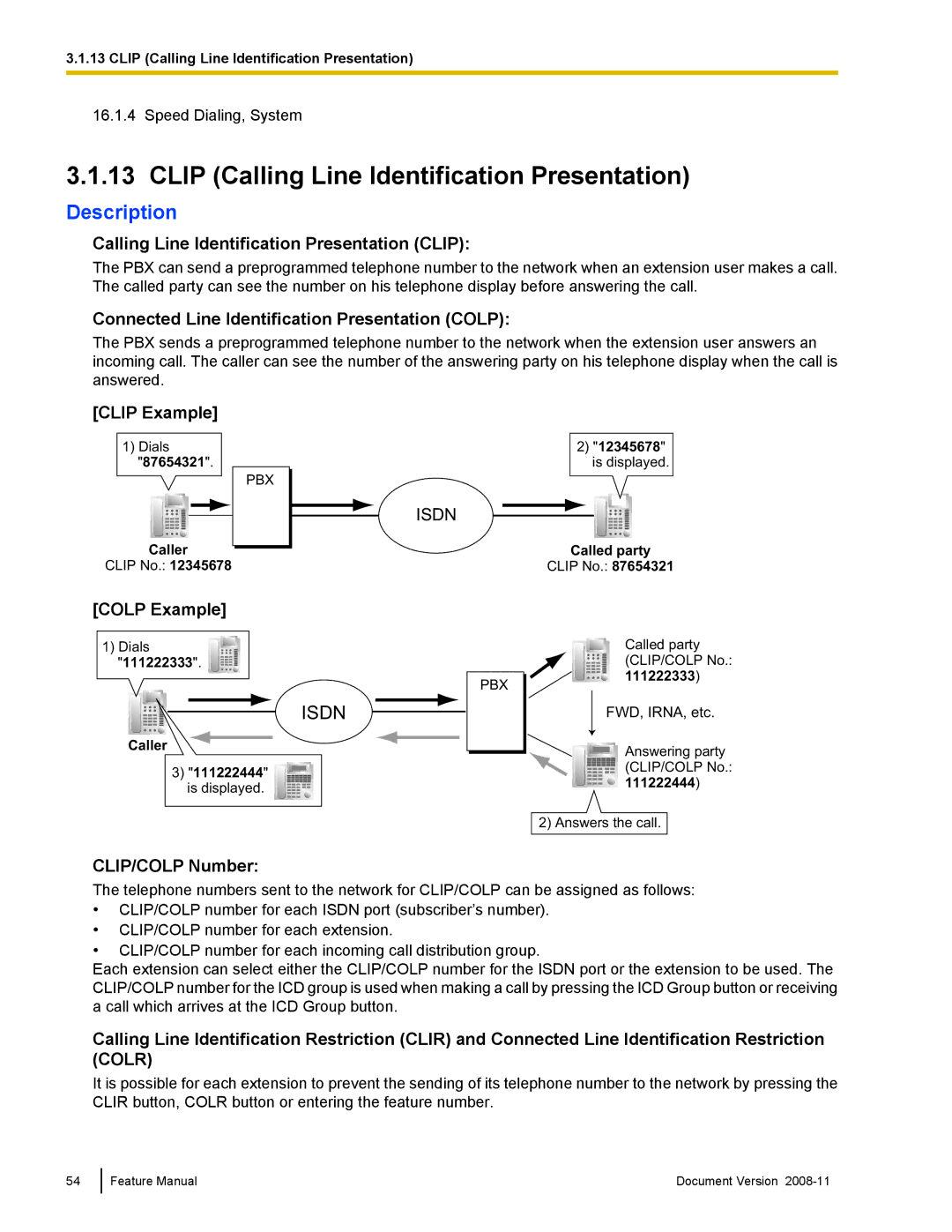 Panasonic KX-TDA50 manual Clip Calling Line Identification Presentation 