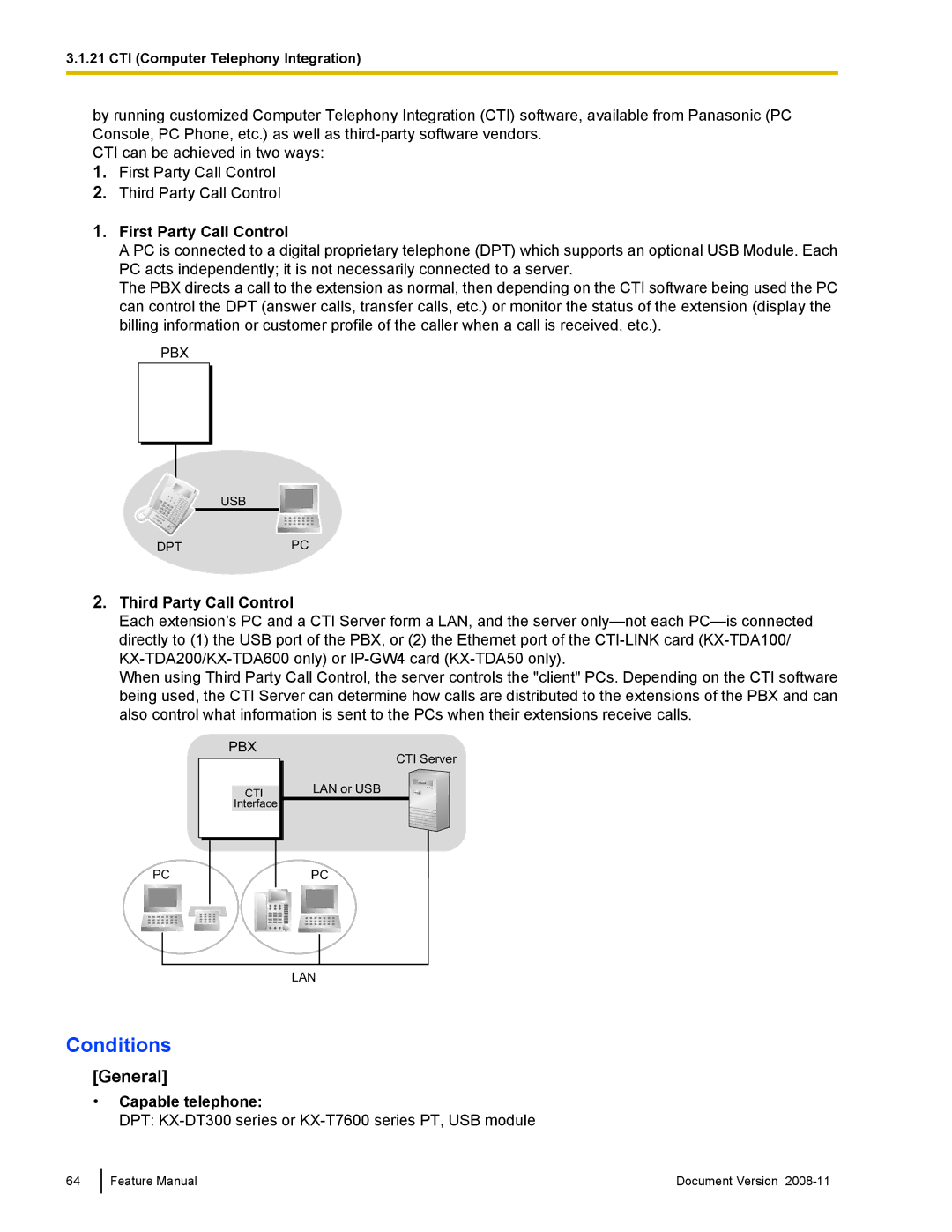 Panasonic KX-TDA50 manual First Party Call Control, Third Party Call Control, Capable telephone 