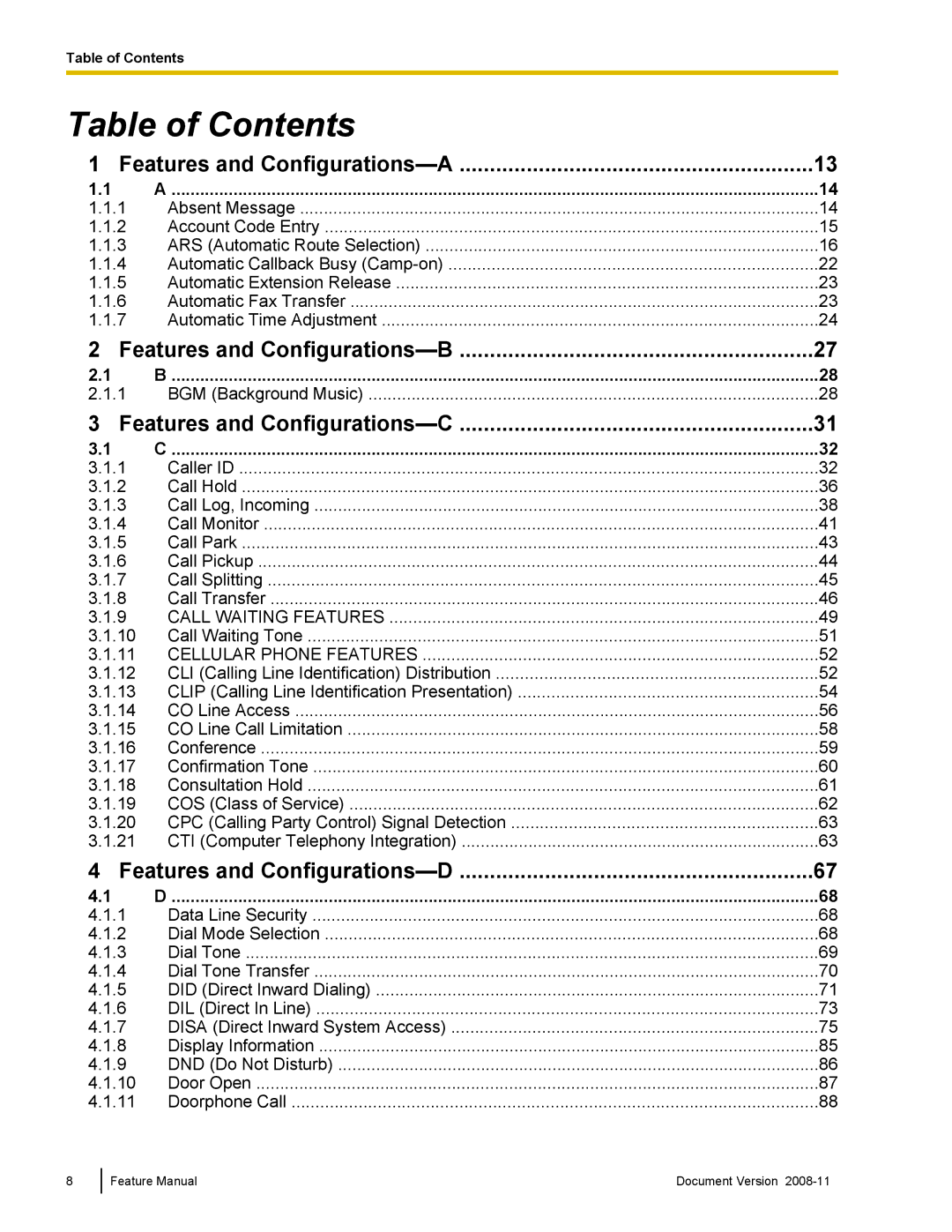 Panasonic KX-TDA50 manual Table of Contents 