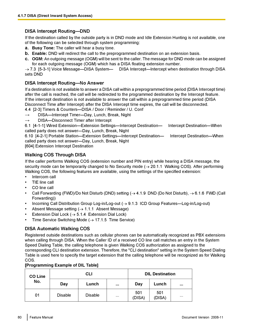 Panasonic KX-TDA50 manual Disa Intercept Routing-DND, Disa Intercept Routing-No Answer, Walking COS Through Disa 