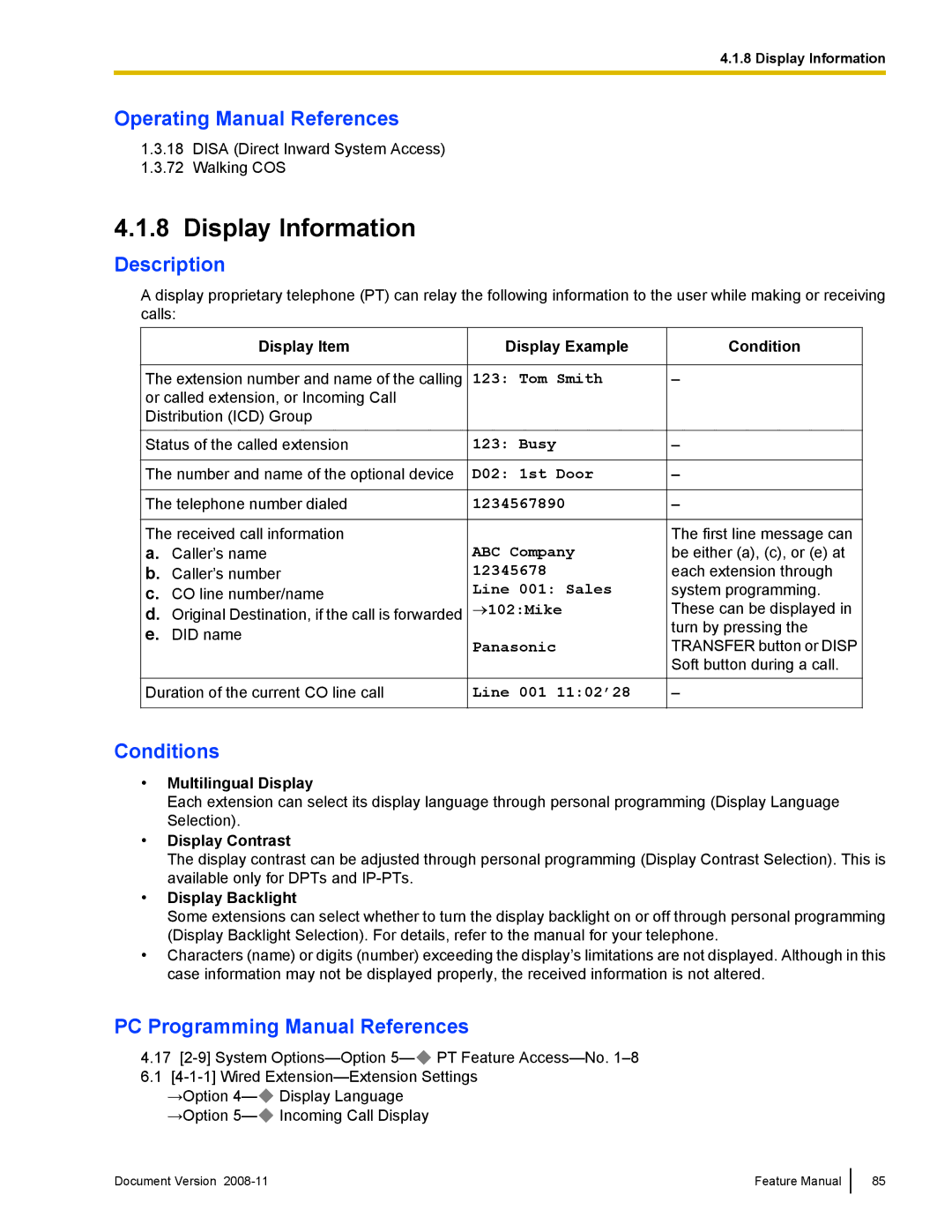 Panasonic KX-TDA50 manual Display Information 