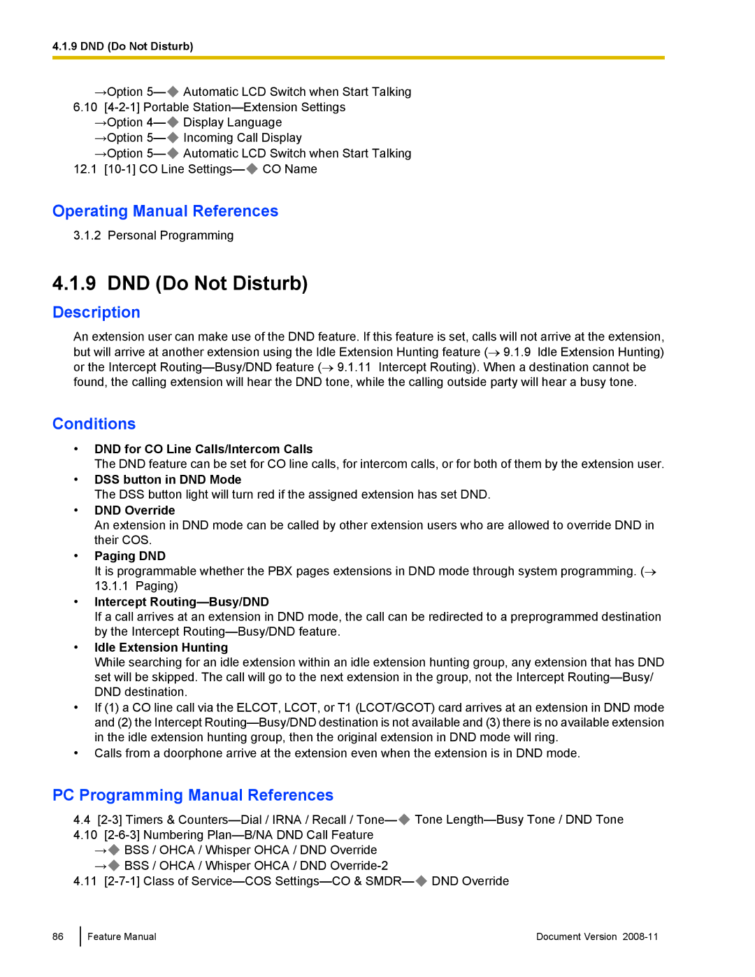 Panasonic KX-TDA50 manual DND Do Not Disturb 