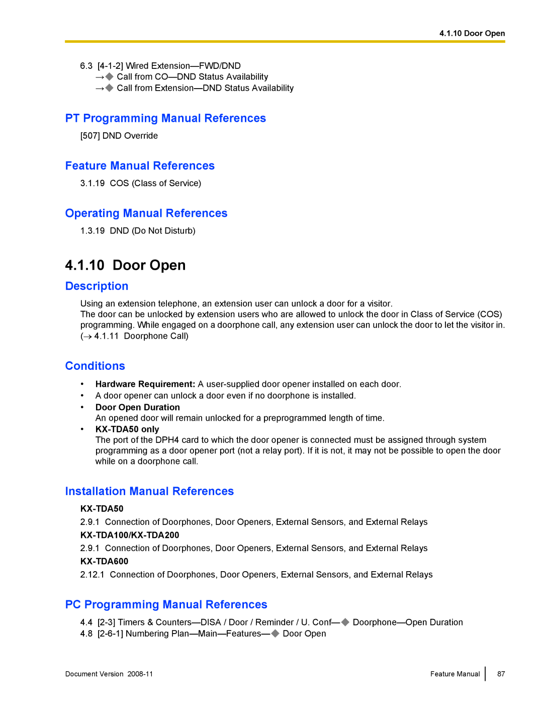 Panasonic KX-TDA50 manual Door Open Duration 