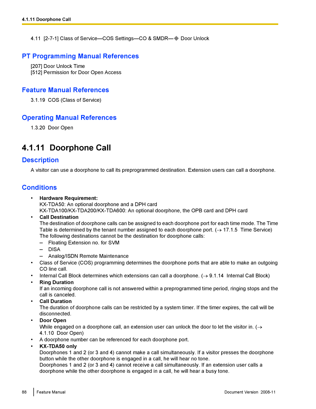 Panasonic KX-TDA50 manual Doorphone Call, Call Destination, Ring Duration, Call Duration, Door Open 