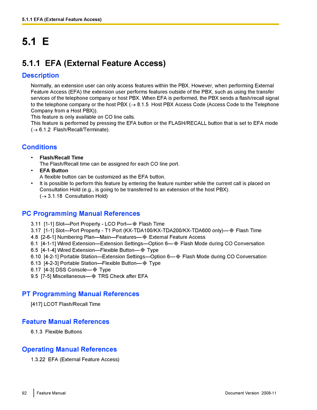 Panasonic KX-TDA50 manual EFA External Feature Access, Flash/Recall Time, EFA Button 