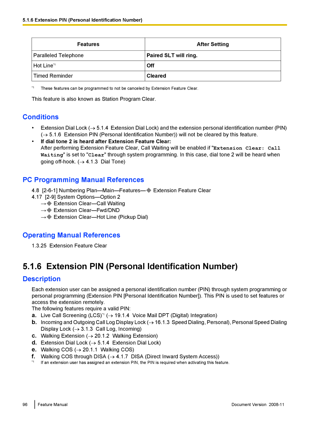 Panasonic KX-TDA50 manual Extension PIN Personal Identification Number, After Setting Paired SLT will ring Off Cleared 