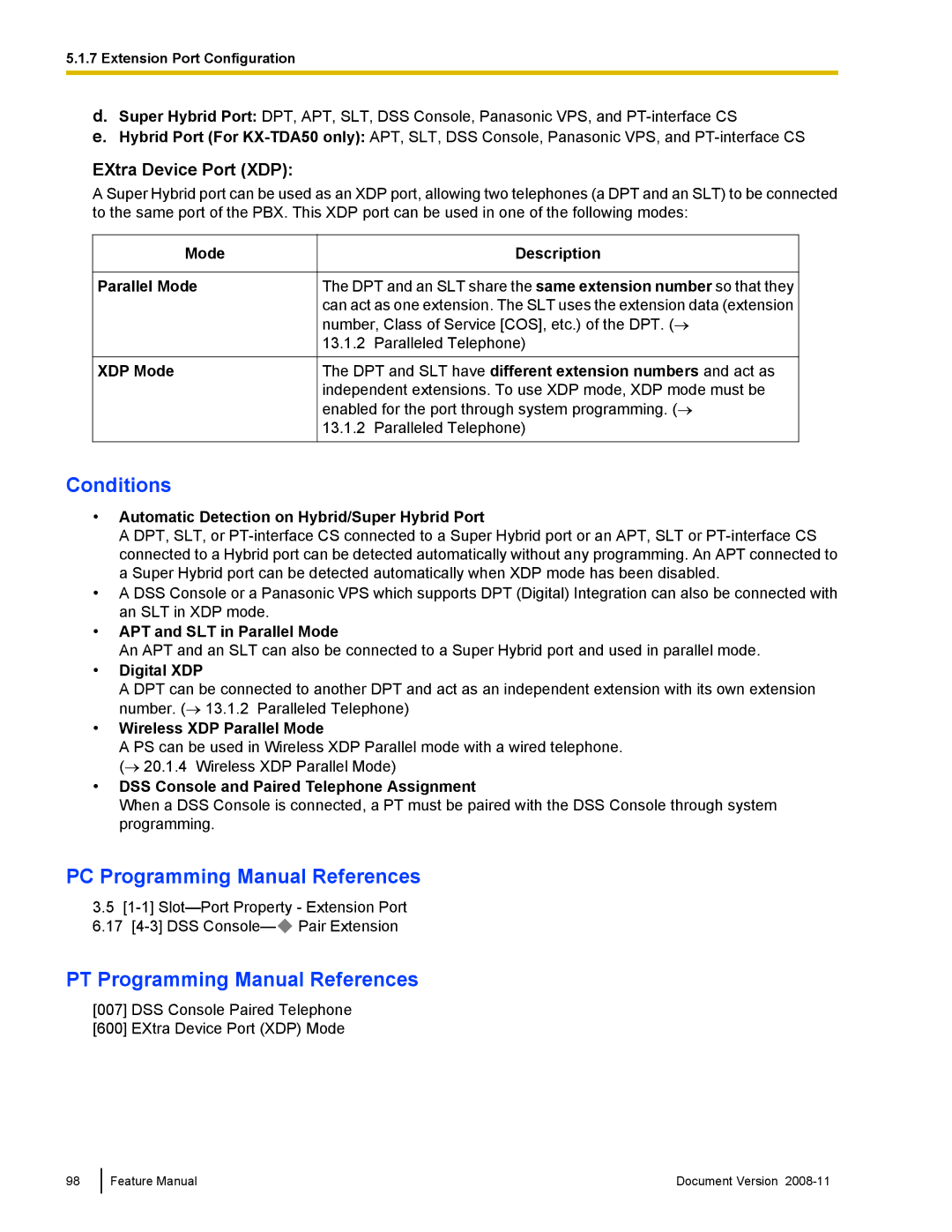 Panasonic KX-TDA50 manual EXtra Device Port XDP 