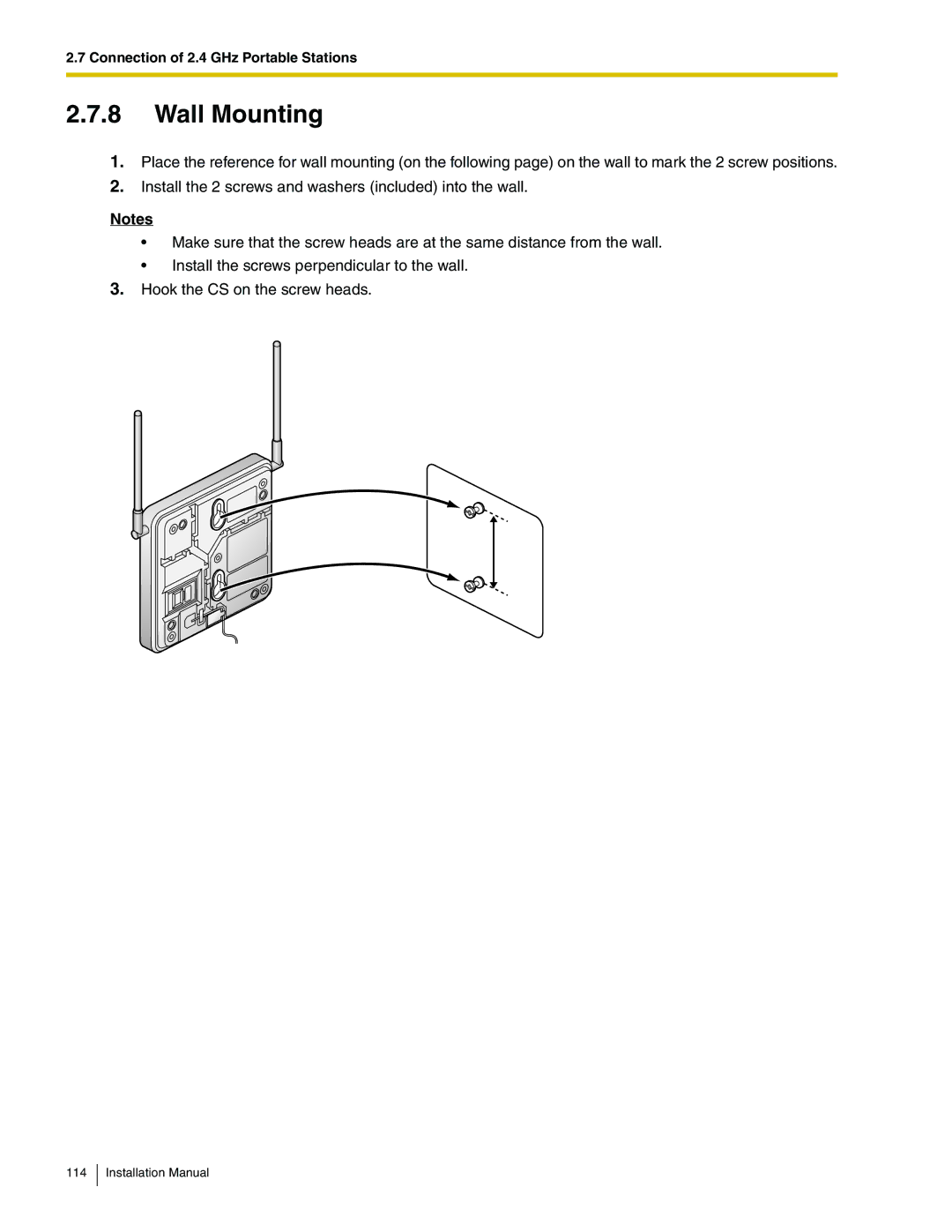 Panasonic KX-TDA50 installation manual Wall Mounting 