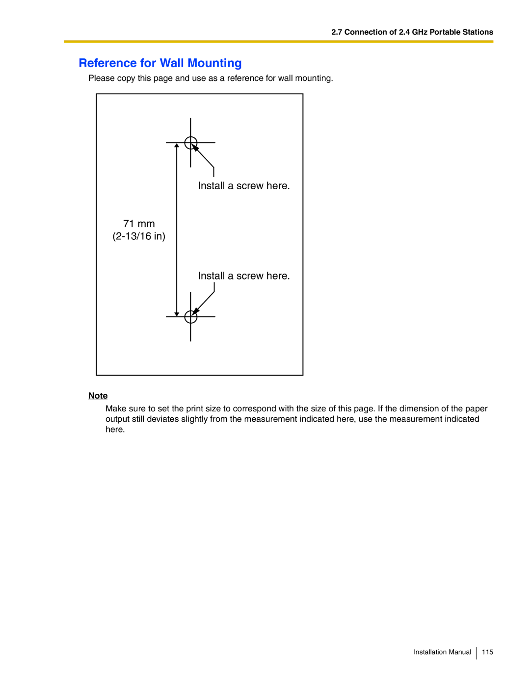 Panasonic KX-TDA50 installation manual 71 mm 13/16 Install a screw here 