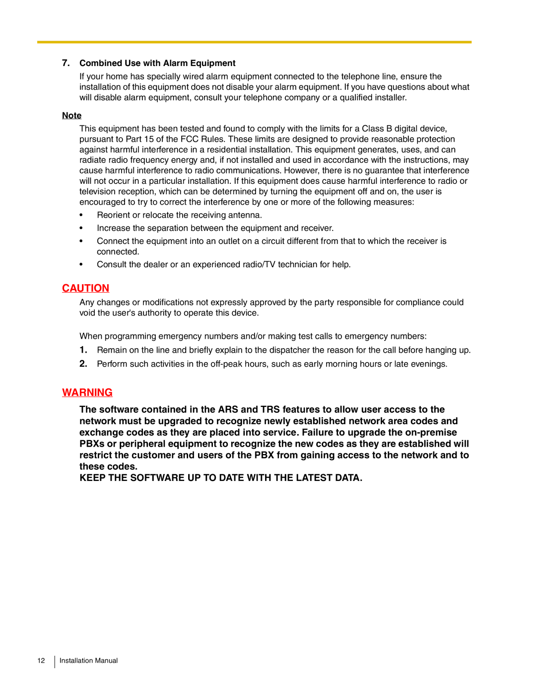 Panasonic KX-TDA50 installation manual Keep the Software UP to Date with the Latest Data, Combined Use with Alarm Equipment 