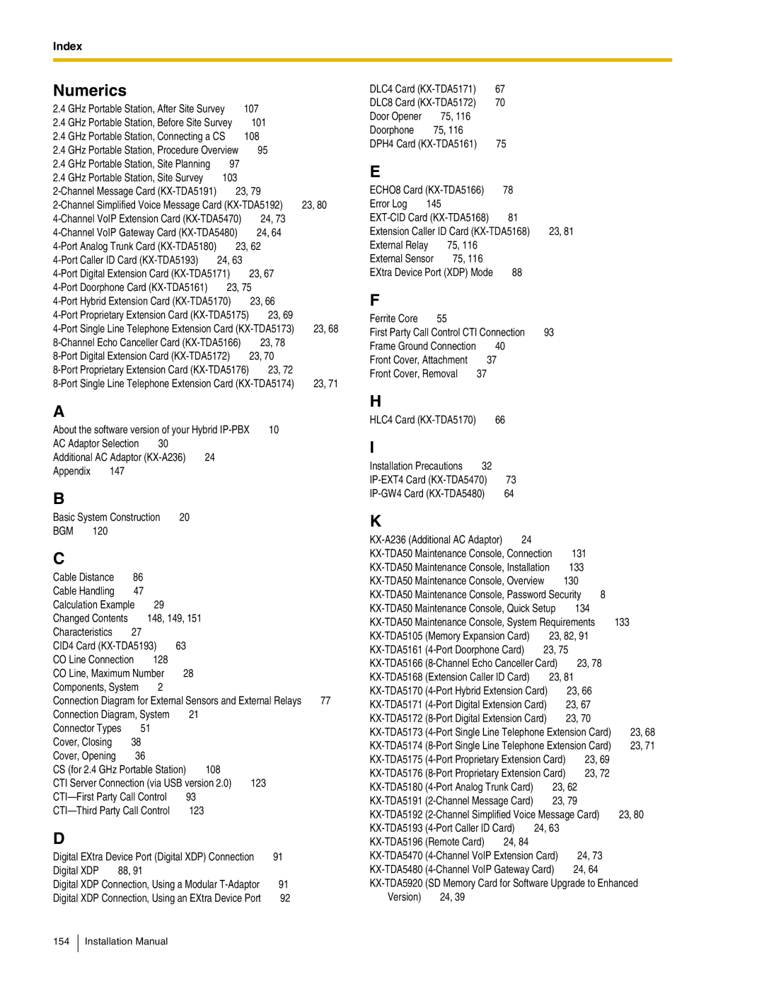 Panasonic KX-TDA50 installation manual Numerics 