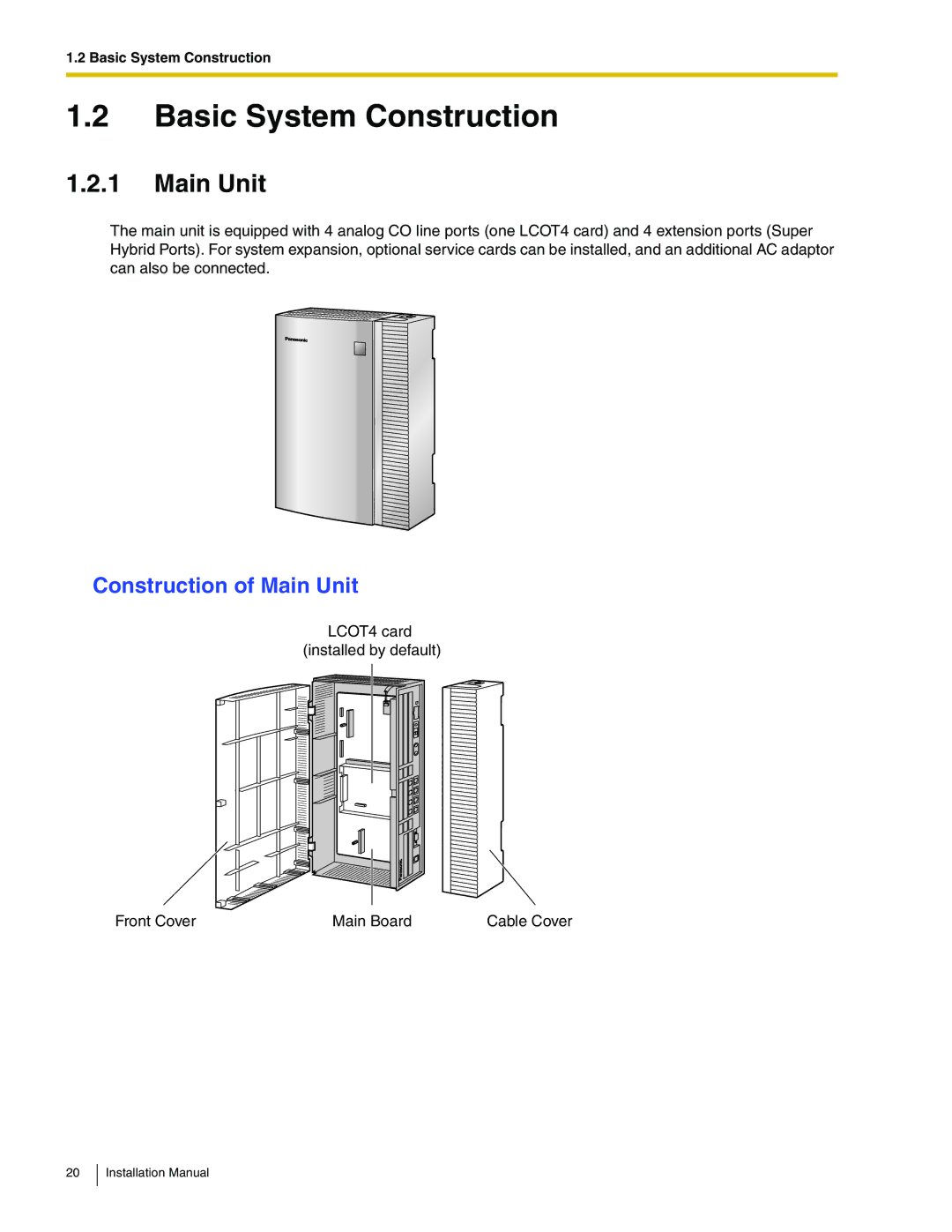 Panasonic KX-TDA50 installation manual Basic System Construction, Construction of Main Unit 