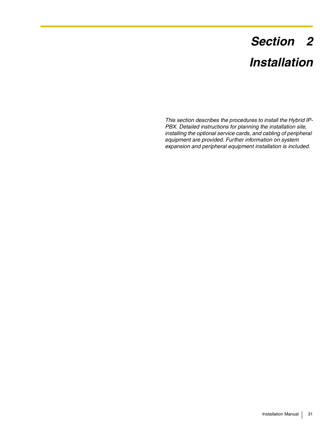 Panasonic KX-TDA50 installation manual Section Installation 