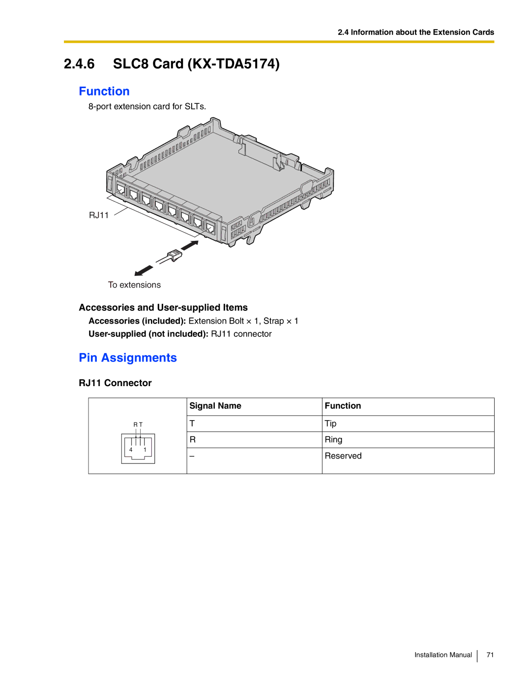 Panasonic KX-TDA50 installation manual 6 SLC8 Card KX-TDA5174 