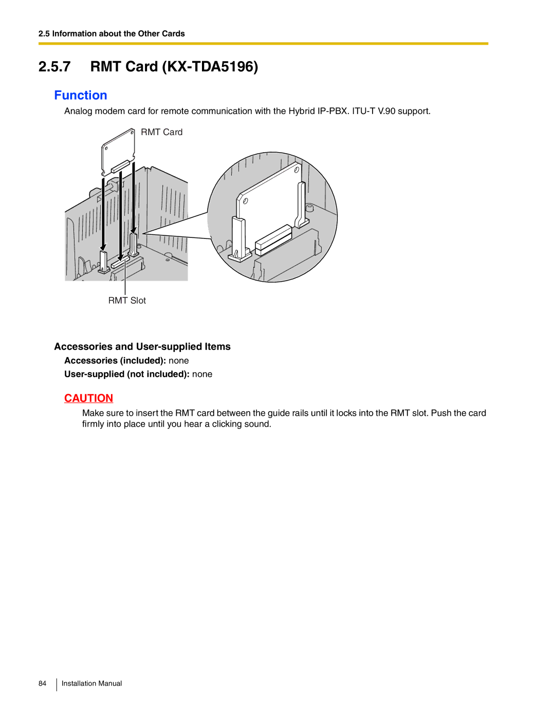 Panasonic KX-TDA50 installation manual RMT Card KX-TDA5196 