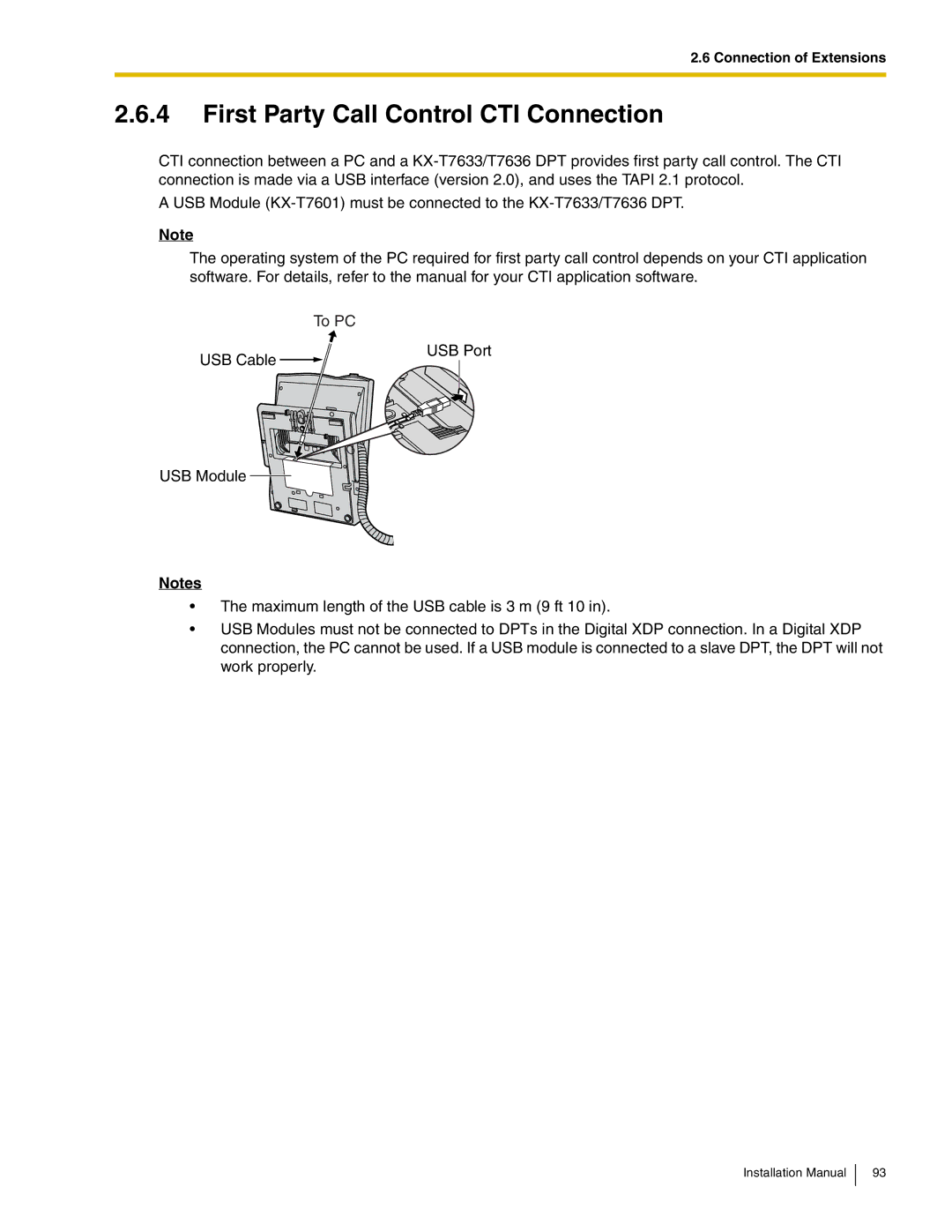 Panasonic KX-TDA50 installation manual First Party Call Control CTI Connection 