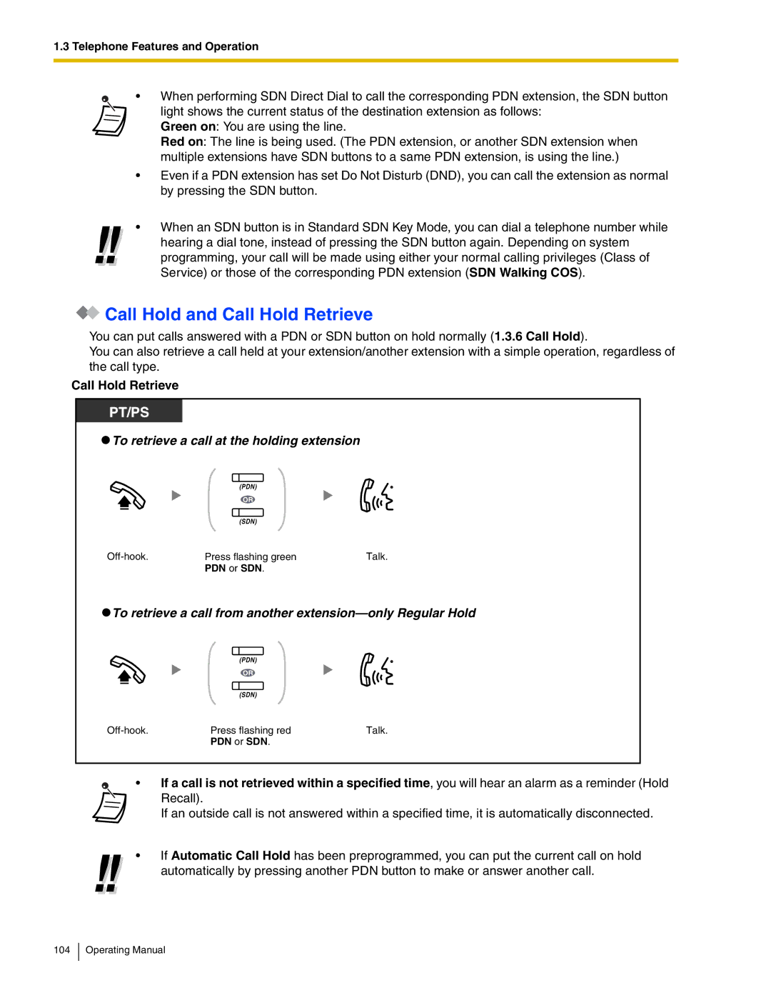 Panasonic KX-TDA600 manual Call Hold and Call Hold Retrieve, PDN or SDN 