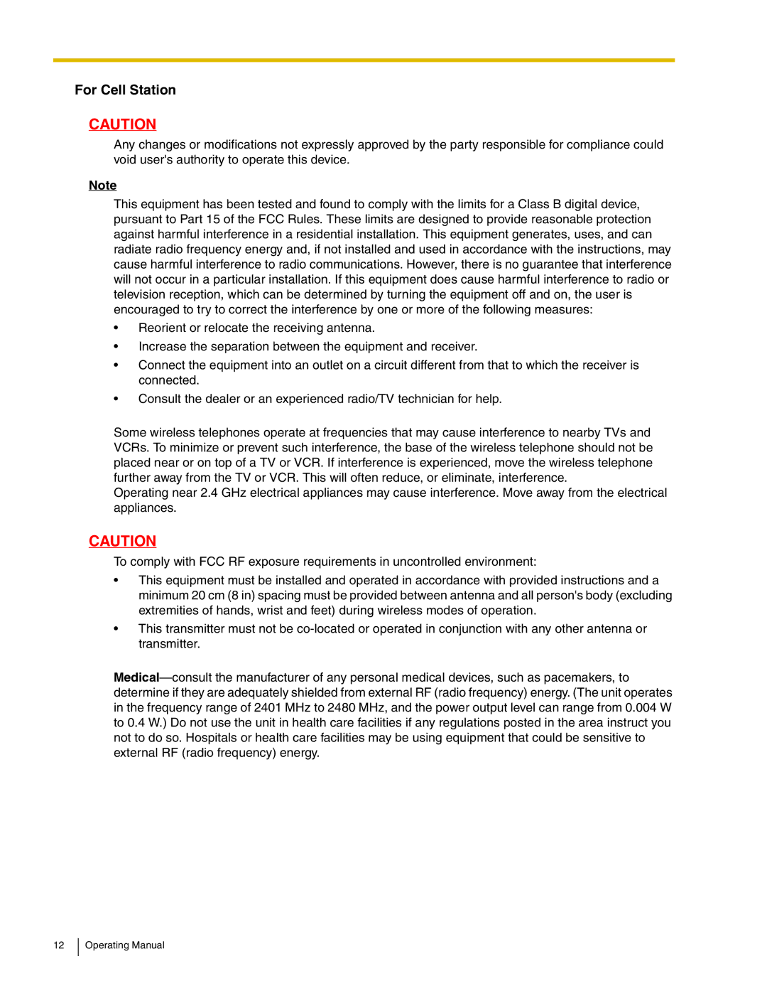 Panasonic KX-TDA600 manual For Cell Station 