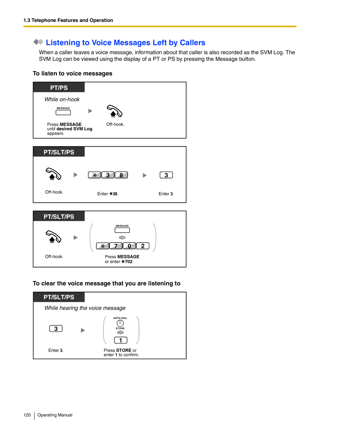 Panasonic KX-TDA600 Listening to Voice Messages Left by Callers, To listen to voice messages, Until desired SVM Log, 702 