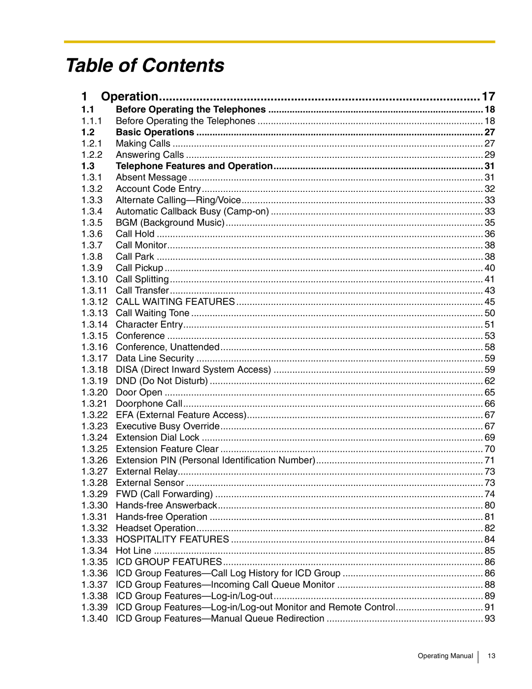 Panasonic KX-TDA600 manual Table of Contents 